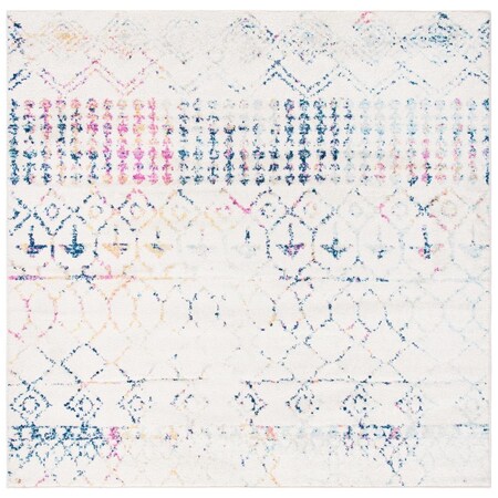 Safavieh 6 ft.-7 in. x 6 ft.-7 in. Tulum 200 Power Loomed Square Rug Ivory & Blue - 0.39 in. TUL229C-7SQ